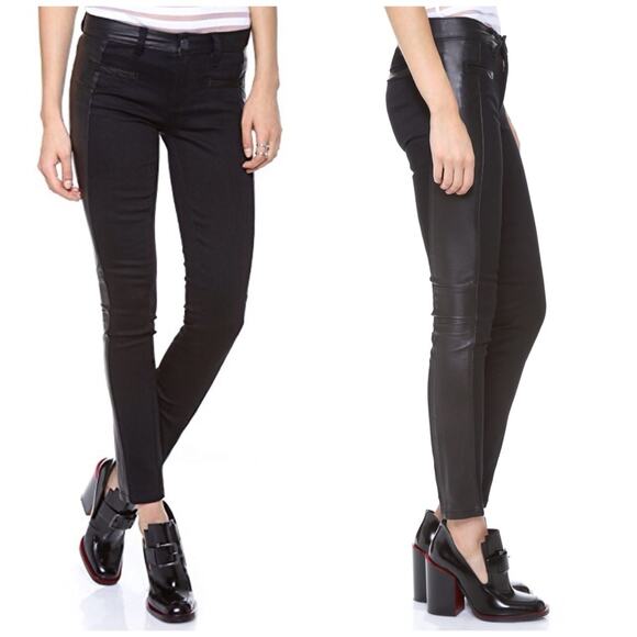 Tory Burch Black Denim & Leather Panels Skinny Jeans Dressy - Picture 2 of 10